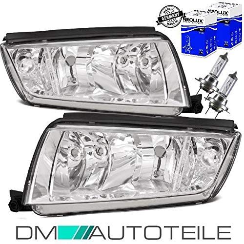 DM Autoteile Fabia 6Y Scheinwerfer Links Rechts Chrom Klarglas 99-08 H7/H3 Set +BIRNEN