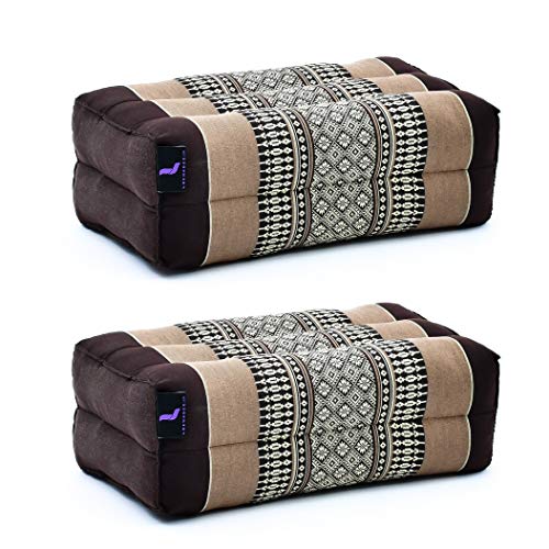 Leewadee Yoga Block Set of 2 Pilates Brick Meditation Cushion Eco-Friendly Organic and Natural, 35x18x12 cm, Kapok, brown