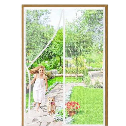 Magnetischer Fliegengitter 80x175cm Stärkere Magneten Fliegenvorhang Magnetvorhang Insektenschutz Balkontür Magnetische Adsorption Faltbar für Balkontür Terrassentür Kellertür Weiß