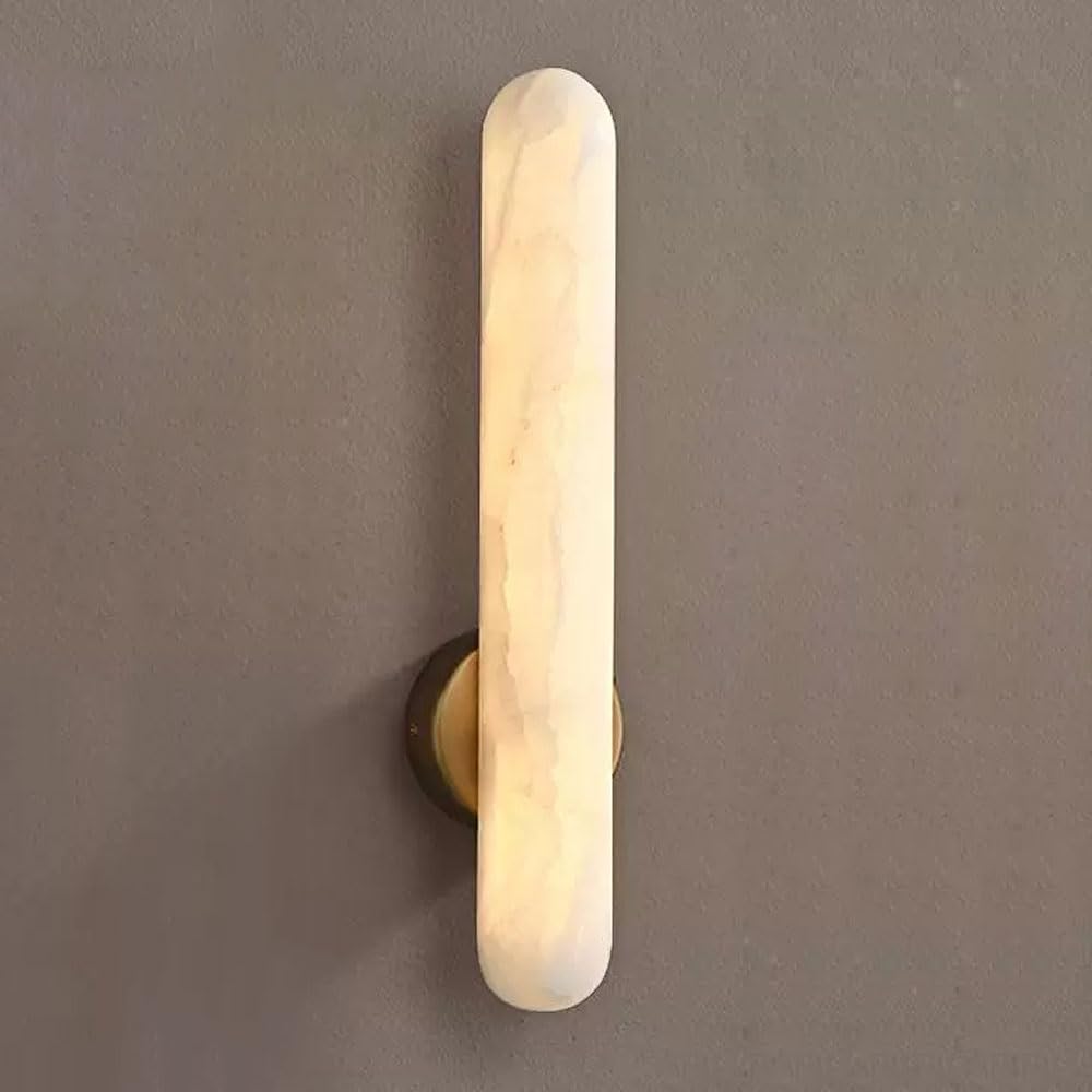 JISHUBO 15.7 in Oval Alabaster Wall Light, Nordic Minimalist Style Wall Lamp, Hardwired LED Light Source Wall Sconce, Restaurant Living Room Bedroom Wall Mounted Light Fixtures