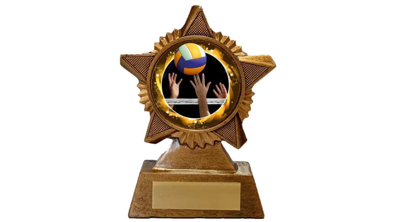 Troshow Antique Gold Volleyball Trophy Award Premier Star 120Mm Heavy Resin Free Engraving -Troshow1-Gd