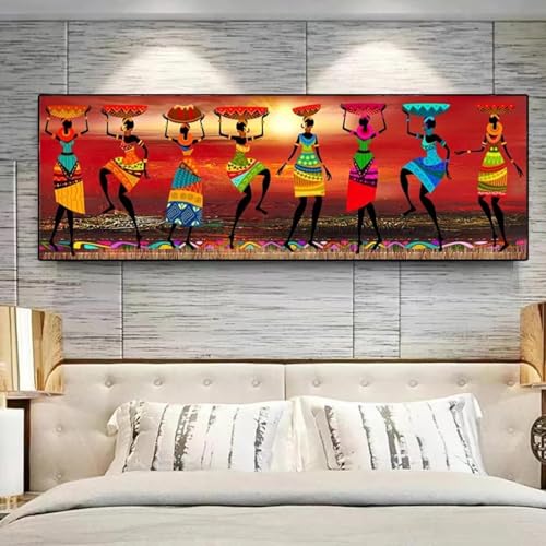 Affiche femme africaine danse peinture sur toile decoration salon 40x110
