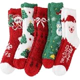 ProEtrade Fuzzy Socks for Women Teen Girls Fluffy Cozy Christmas Gift Cabin Holiday Winter Warm Fleece Thick Comfy Home Plush Cute Snowman Fun Soft Socks Stocking Stuffer(Santa Claus,M)
