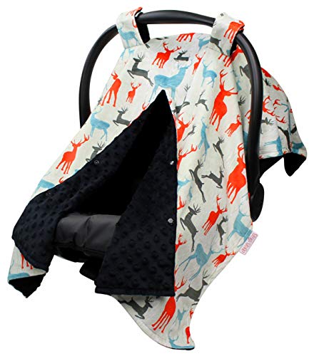 Image of Baby Car Seat Canopy Cover - Red Blue and Black Deer