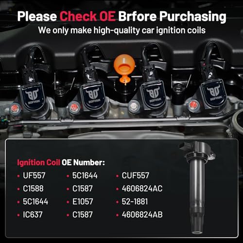 Image of BDFHYK Ignition Coil Pack UF557 Compatible with Jeep Patriot 2007-2017 Jeep Compass 2009-2020 Dodge Journey Caliber Avenger Chrysler 200 Jeep Oem Coil Pack 1.8L 2.0L 2.4L l4 Coil for IC637 Set of 4