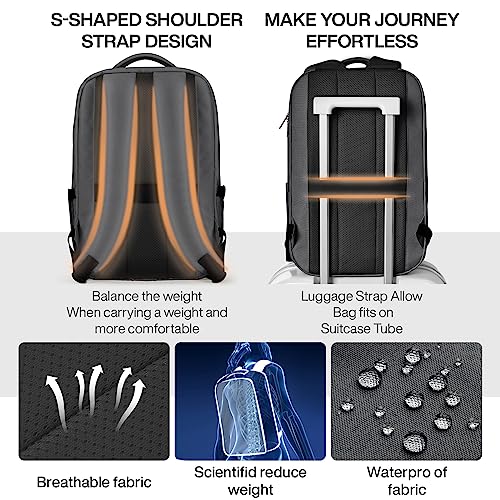 mixi Large Capacity Expandable Travel Backpack for Women & Men 15.6'' Laptop Carry On Weekender Bag Outdoor Hiking with Multifunction Pockets 180° Open Water Resistant 18 Inch 28L, Rock Gray 5