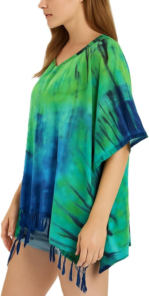 DP Fashion Tie Dye Tunic Poncho Kaftan Caftan Blouse Cover Up Handmade Plus size (mix navy)