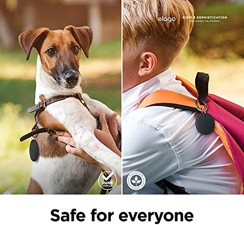 elago Basic etui kompatybilne z AirTag pełna ochrona, w zestawie breloczek do kluczy, smukły i prosty design, wysokiej jakości silikon dopuszczony do kontaktu z żywnością (czarne)