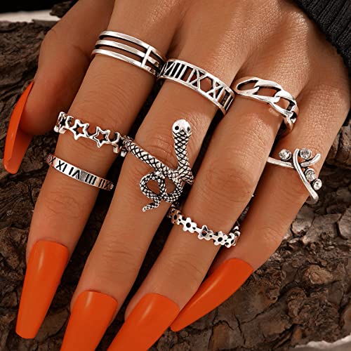 Silver Plated Snake Stackable Rings Set of 9