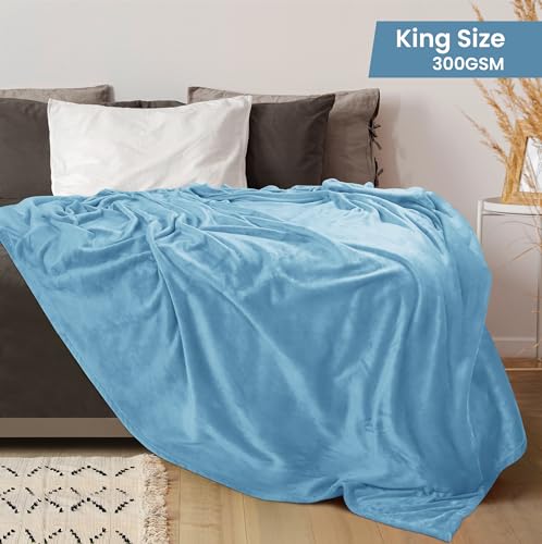 Image of Utopia Bedding Fleece Blanket King Size Washed Blue 300GSM Luxury Fuzzy Soft Anti-Static Microfiber Bed Blanket (90x102 Inch)