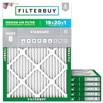 Filterbuy 19x20x1 Air Filter MERV 8 Dust Defense (6-Pack), Pleated HVAC AC Furnace Air Filters Replacement (Actual Size: 19.00 x 20.00 x 1.00 Inches)