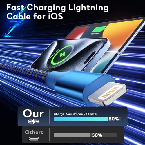 Image of 3 Pack 10 FT iPhone Charger Fast Charging Cord MFi Certified Lightning Cable Nylon Braided iPhone Charger Cord Compatible with iPhone 14 13 12 11 Pro Max XR XS X 8 7 6 Plus SE and More