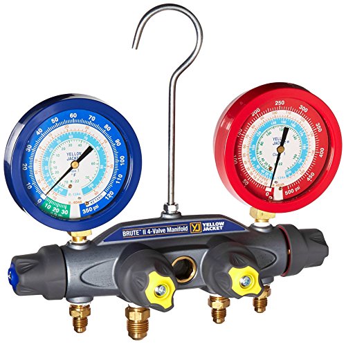 Manómetro digital de 4 válvulas Yellow Jacket Brute II modelo 46041, con manómetros líquidos, en psi, compatible con R-22/R-134A/R-404A