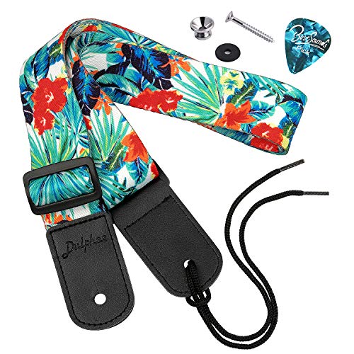 Dulphee Ukulele Strap Hawaiian Style Adjustable Uke Shoulder Strap for Soprano Concert Tenor Baritone Ukulele, Mandolin and Banjo(Flower)