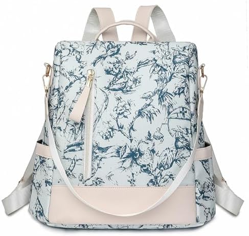 Anti-diefstal Rugzak voor Vrouwen Waterdichte Oxford Rugzakrugzak voor Dames Lichtgewicht Stijlvolle Schooltassen voor Dagelijks Gebruik Uitgaan Reizen Werken (Print Blauw