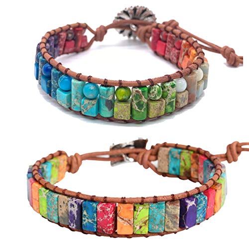 YGLINE Leather Chakra Handmade Imperial Jasper Wrap Adjustable Bead Bracelet