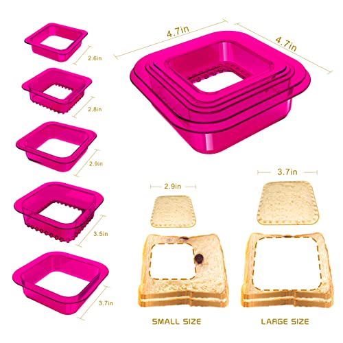 Yumkt 5 Pcs Sandwich Cutter Sealer Cookie Bread Pancake Maker, Mold Sandwich Press Luchable Box Accessories Sandwich Decruster Sandwich For Gifts Sandwich Cutter For Kids(Purple-Sq) #TOP4