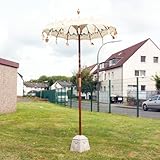 Oriental Galerie B-Ware Sonnenschirm Schirm Bali Gartenschirm Baumwolle Sonnenschutz Handarbeit Dekoschirm Weiß Gold 130 cm