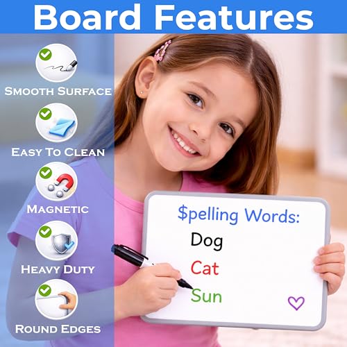 Image of Eduway MagPad Magnetic A4 Small Double Sided White Board & Chalk Board with 1 Magnetic Marker | Reusable Mini Dry Lap Board for Kids, Students | Portable Lightweight Writing Board (21x 29.7 cm).