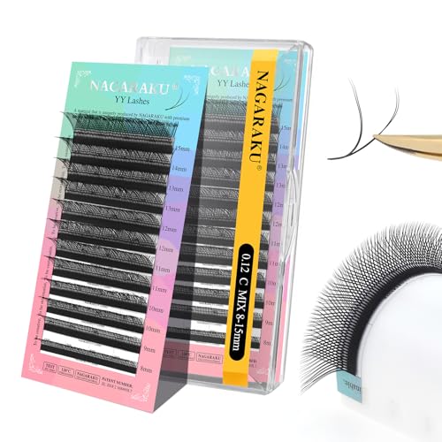 NAGARAKU YY Lash Extensions 0.12 C 8-15mm Mix 4D Premade Fans Matte Black