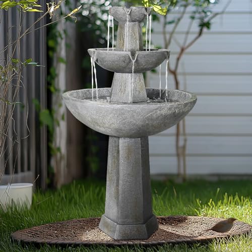 Sunjet 43.3 Inch High 3-Tiers Modern Concrete Outdoor Water Fountain - Round Large Outdoor Fountains And Waterfalls For Garden thumb #1