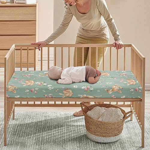 Image of Woodland Fawn Fitted Crib Sheet Baby Deer Standard Crib Mattress Fitted Sheet Forest Animals Toddler Bed Mattress Sheets for Boys Girls 28 inchx52 inch