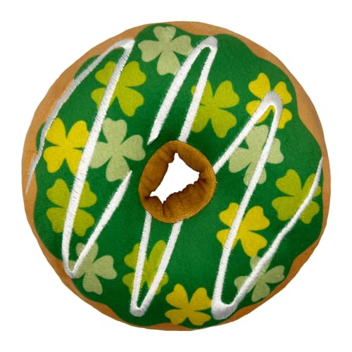 Huxley & Kent for Dogs | Shamrock Donut (Small) | St. Patrick's Day Power Plush Dog Toy with Squeaker | Funny Dog Toy | Cute Dogs Toy | H&K Squeaky Doggy Toy