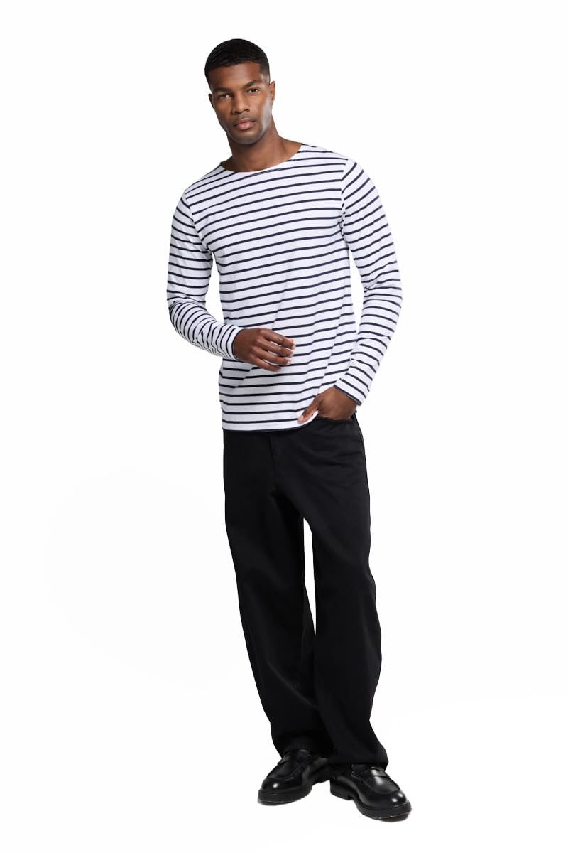 Armor Lux Men's Marinière plozévet Homme Long Sleeve Top Not Applicable, White (400 Blanc/Navire 400), Small
