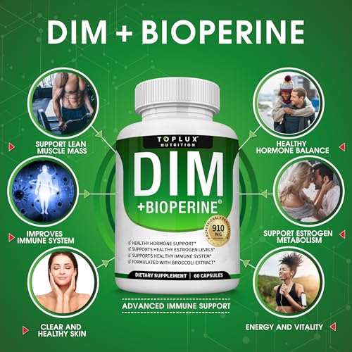 Dim Supplement 910 mg Plus BioPerine Complex - Diindolylmethane to Support Hormone Balance and Estrogen Metabolism, Helps with Menopause Acne PCOS Better Skin Bodybuilding, for Men Women, 60 Capsules - Image 3