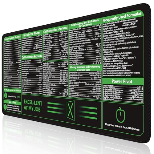 Image of iCasso Excel Cheat Sheet Desk Pad, Excel Mouse Pad Shortcuts, Excell Short Cut Desk Mat, Extended Large XXL Non-Slip Exel Mousepad with Stitched Edges for Computer Keyboard