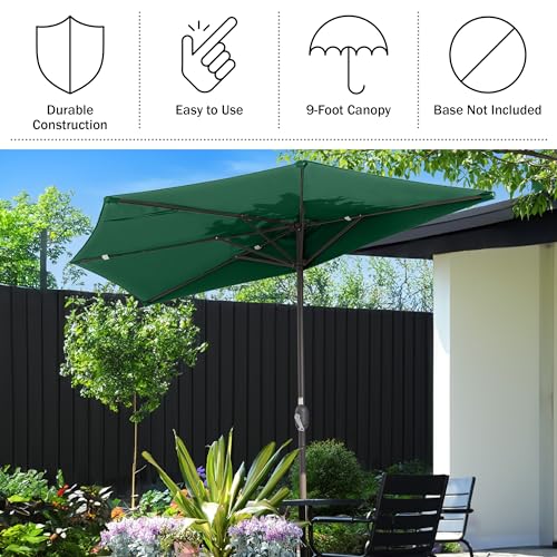 Image of Half Patio Umbrella - 9ft Outdoor Patio Canopy with Easy Hand Crank - Condo, Townhouse, or Balcony Furniture by Villacera (Forest Green)