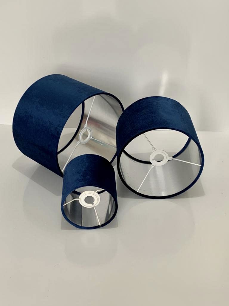 New Luxury Velvet Navy Blue lamp Shade and Pendant Light Shade with Brushed Silver Lining (35cm d x 21cm h)