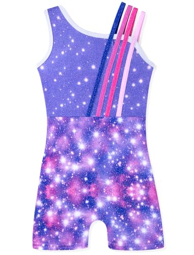 Image of HOZIY Gymnastics Leotards for Girls with Shorts Toddlers Biketards Rainbow Unicorn Dinosaur Mermaid Leopard Flower Galaxy