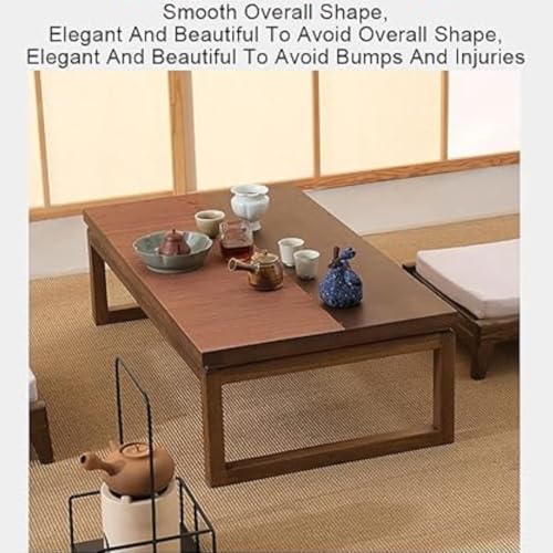 Image of Japanese Floor Table Wooden Low Modern Tatami Tea & Coffee Table Multifunctional Rectangular Wooden Tea Table for Living Room Home (Dark Brown)