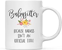Vista 62 de Andaz Press Taza de café de 11 onzas, regalo de broma, madrina porque Badass no es un título oficial, gráfico floral, paquete de 1