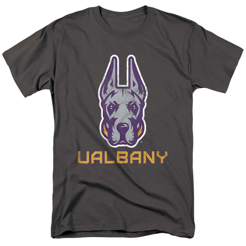 University at Albany Official Distressed Primary Unisex Adult T-Shirt, Charcoal, X-Large
