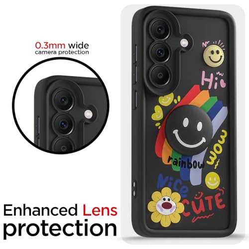 Image of Pikkme Back Cover for Samsung Galaxy A37 5G | Soft Silicone| Cute Rainbow Smile & 3D Cartoon Flower Design | Shockproof Raised Camera Protection Bumper Case (Black)