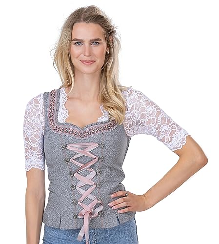 Exklusives Designer Trachten Mieder - Korsage grau/Altrosa – Jaquard & Satin Trachtenmieder Luise (44)