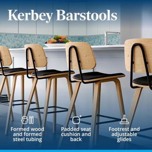 Image of UPLIFT DESK Kerbey Barstool Set of 2 Bar Height Chairs with Backs, Sleek, Supportive, Seating for Bar Height Tops, Vegan Faux Leather, Durable Wood and Powder-Coated Metal Frame (Set of 2) (Dark Oak)