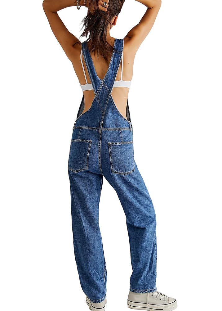 shownicer Femme Salopette en Jeans Combinaison Casual Jumpsuit Pantalon Casual Salopette à Bretelles en Denim avec Poches Oversize Décontractée Rompers