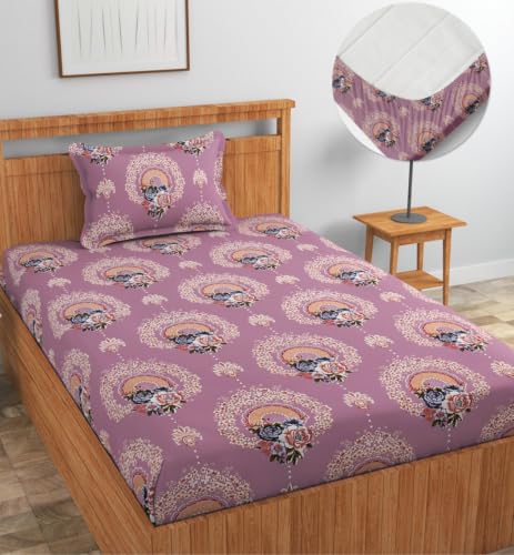 Image of NHD HOME Premium Microfiber Elastic Fitted Bedsheets with 1 King Size Pillow Covers | Single Mattress Bed with All Around Elastic 200 TC Supersoft | Size - 72 x 36 +6 inches | Mauve Royale