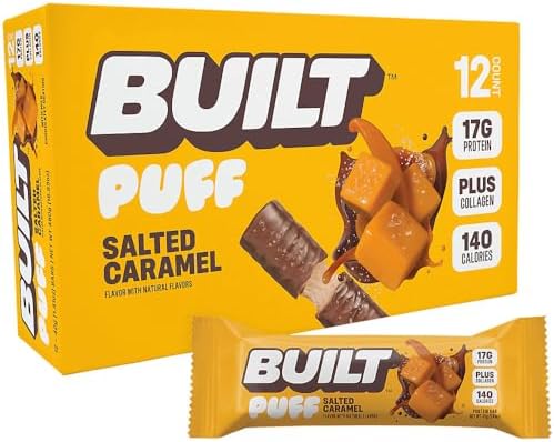 BUILT Puff Protein Bars, Salted Caramel, 17g Protein - 12 Count
