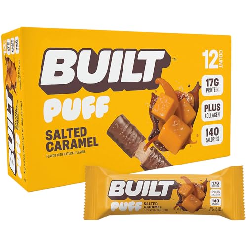 BUILT Puff Protein Bars Salted Caramel 17g Protein - 12 Count
