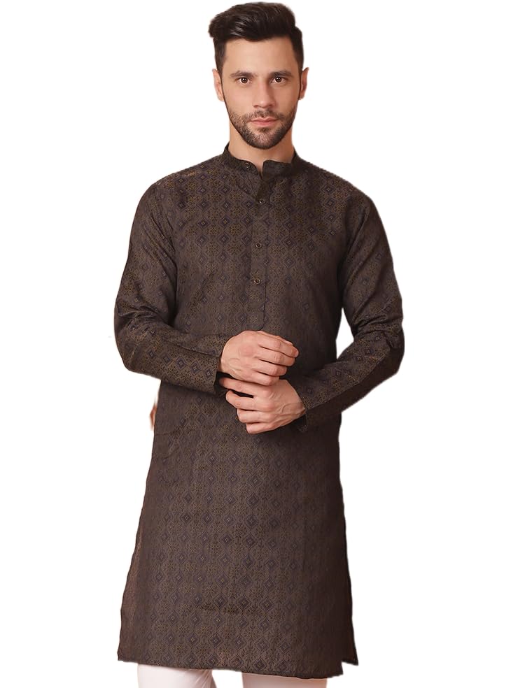 Image of Jompers Silk Men's Regular Fit Woven Design Kurtas