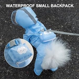 Dog Raincoat, Clear Hooded Raincoat, Portable Waterproof Poncho with Reflective Trim and Storage Bag for Small Dogs, Medium Dogs, Large Dogs. (Small, Clouds-Blue)