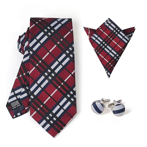 Image of Men's Tie Set with Pocket Square, Cufflinks and Gift Box | 100% microfiber; tie 59 x 3.15 in; square 10 x 10 in; gift box included