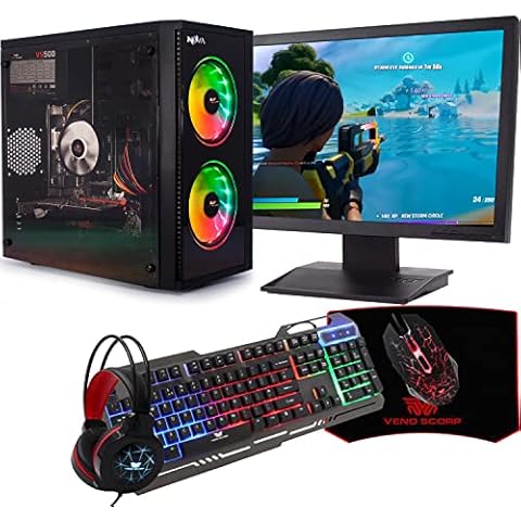 Veno Scorp ARGB GAMING PC or PC Set i5 240 SSD 500 HDD 8GB RAM 2GB GT730, PC Set with 24” Monitors, Headset, Mouse Mat, 4IN1 Bundle Win 10 Wifi (Renewed) Cover
