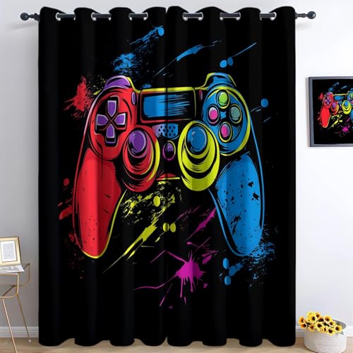 Blackout - Cortinas opacas con ojales, diseño de arte popular, color negro, suave poliéster para salón, dormitorio, niños, niñas, 2 unidades, 245 x 140 cm