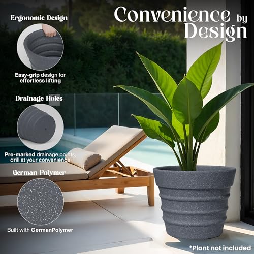 Image of YUCCABE ITALIA Fox B BR 21 Inch Grey Planter Pot Large Decorative Flower Pot for Garden & Terrace