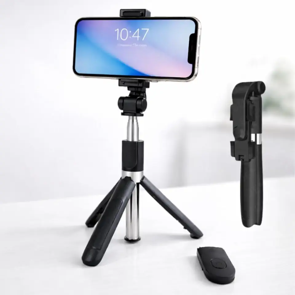 Bastão De Selfie Com Tripé Bluetooth 3 Em 1 - Retrátil Portátil Controle Remoto Sem Fio Com Bateria Inclusa - Compatível Android iPhone Fotos Estáveis E Vídeos Profissionais - Premium